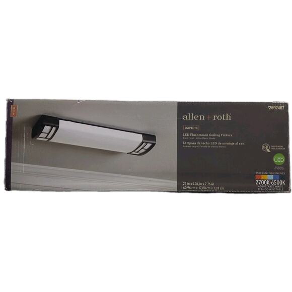 Allen + Roth Daphne 24” Black LED Flush Mount Light Ceiling Fixture [E3] - Picture 1 of 13